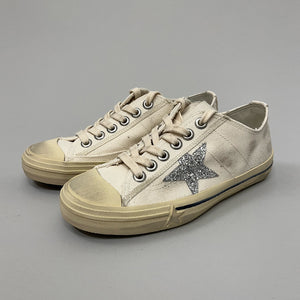 GOLDEN GOOSE V STAR 2 CANVAS UPPER GLITTER STAR LINE FOXING